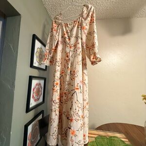 Lioness Cream and Orange Floral Long Sleeve Dress
